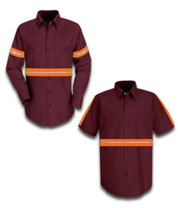 Enhanced Visibility Work Shirts Hi Vis Orange Reflective Industrial Work Uniform - Picture 1 of 47