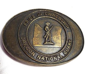 "Pride in Ownership" Oregon National Guard - Brass Belt Buckle  Great Patina - Picture 1 of 4