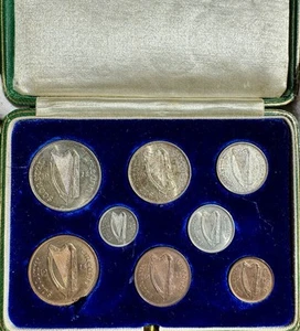1928 Ireland Saorstát Éireann Proof Set Leather Case Farthing To Half Crown Rare - Picture 1 of 12