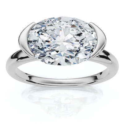 Anillo de compromiso certificado de diamantes ovalados de estrofa de 2 quilates de oro de 14 k o platino cultivado en laboratorio Foto 1 de 4