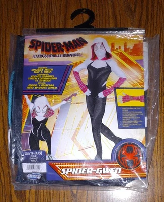 Ghost Spider Gwen Halloween Costume XS 4/5 Marvel Jumpsuit Hooded Mask Spiderman - Image 1 of 2