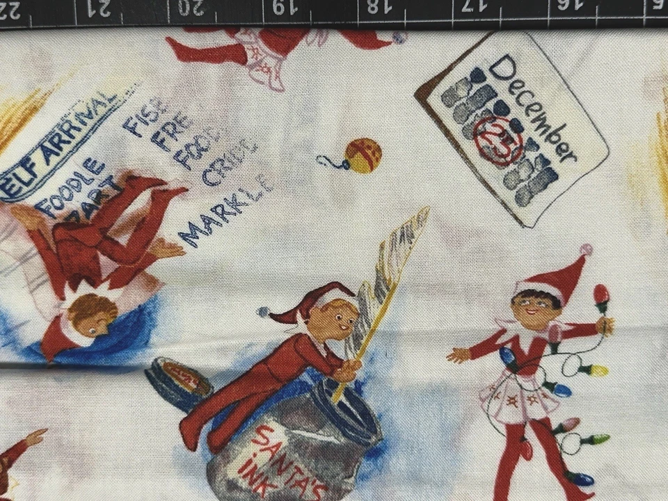 Tina Chatarra 9"x21" Elfo en el Estante Raro Travieso NAVIDAD Papá Noel Tela de Algodón Foto 1 de 1
