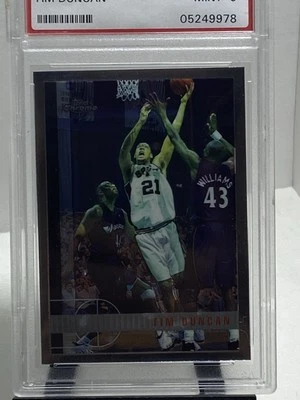 Tim Duncan 1997 Topps Chrome RC San Antonio Spurs HOF #115 PSA 9 Mint - Image 1 of 3