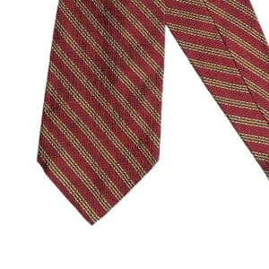 Hickey Freeman Silk Tie Men’s 60” Burgundy Gold Woven Stripe Geometric Wide New - Picture 1 of 4