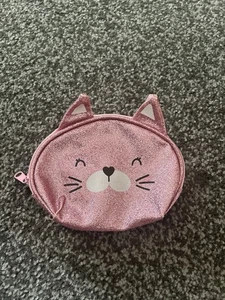 Girls Pink Glittery Cat Purse With Zip Fastening - Picture 1 of 5