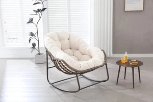 Schaukelstuhl XXL Schwingsessel Schaukel Gartenstuhl Relaxstuhl Natur Liegestuhl - Bild 1 von 35