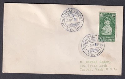 Italy 1937 cover merchant ship M/N Fella to Tacoma WA - Image 1 of 2