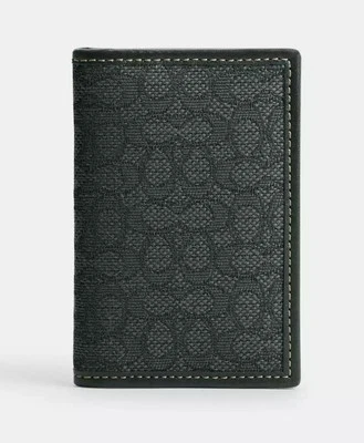 NWT COACH Mens Card Bifold Wallet In Micro Signature Jacquard Army Green CM402 - Image 1 of 3