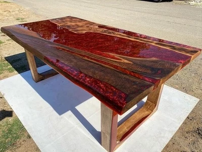 Copper Epoxy Resin Coffee,Dining Table Top Acacia Wood Table Home Decor Gift - Image 1 of 4