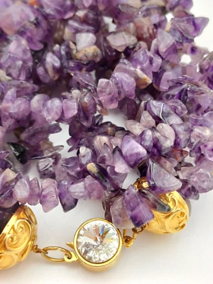 AMETISTA COLLANA MULTIFILO CON ZIRCONE , ANNI '80 - Immagine 1 di 4