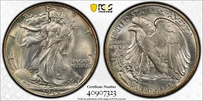 1946  Walking Liberty Half Dollar PCGS 67 Secure Label Free Shipping US - Image 1 of 2