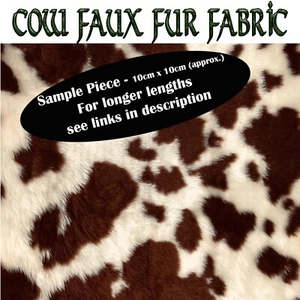Guernsey Brown & Cream Cow Print Faux Fur Fabric SAMPLE approx. 10cm x 10cm - Picture 1 of 2