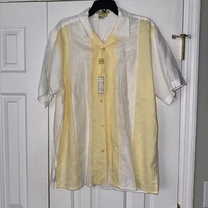 TULLIANO L Bohemian Art Deco Button-Up Shirt Havana Style Vacation 100% Linen - Picture 1 of 8
