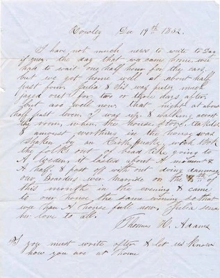 Massachusetts earthquake letter 1852 re lasting 90 seconds but no damage - Image 1 of 2