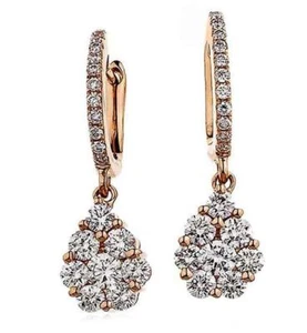 Pendientes de margarita con gota de diamante de 1,00 quilates corte brillante, en oro rosa de 18 quilates - Imagen 1 de 1