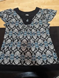 Womens aria black multicolored short sleeve blouse top sz l - Picture 1 of 6