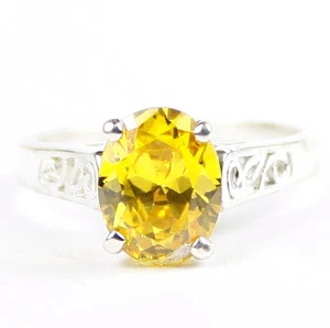 Golden Yellow CZ, 925 Sterling Silver Ladies Ring,SR366-Handmade - Picture 1 of 5