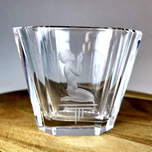 Vintage Art Deco Swedish Miniature Crystal Vase Etched and Signed Women Smoking  - Bild 1 von 14