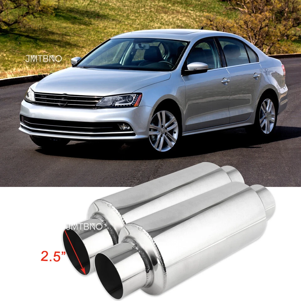 2X 2.5" Inlet & Outlet Mufflers Exhaust Resonator Deep Tone For Volkswagen Jetta - Image 1 of 4