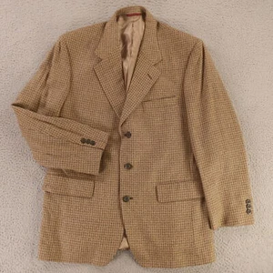 VTG Hopsack Jacket M Brown Houndstooth Check Silk Wool Blazer Sport Coat 42R - Picture 1 of 17