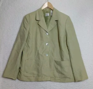 Emma James Blazer Women's Size 6 Green Linen Blend Padded 3 Button - Picture 1 of 7