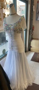 09999Lady Standard dance dress US size M White color fabric w/AB color stone - Picture 1 of 2