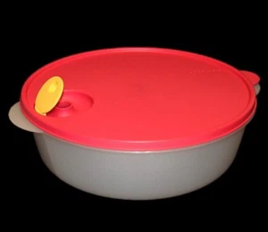Tupperware CrystalWave 3 qt. Large Round Red & Yellow Microwave Safe Container - Picture 1 of 3