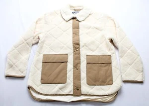 Lands' End Womens Fleece Sherpa Quilted Jacket NC3 Ivory Pearl/Tan Large (14/16) - Picture 1 of 3