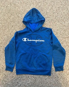 Champion Boy’s Logo Hoodie Size 8 Royal Blue Fleece Lined Logo Pockets - Picture 1 of 12