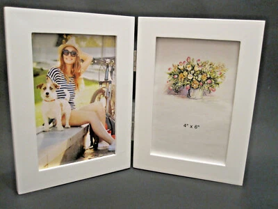  4x6 Hinged Double White Wood Picture Frame Table Top  - Image 1 of 4