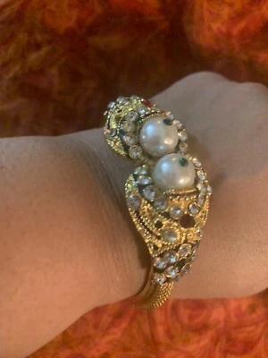 Auténtico tono dorado indio Bollywood, PULSERA boda perlas de imitación, piedras. Nuevo sin etiquetas Foto 1 de 4