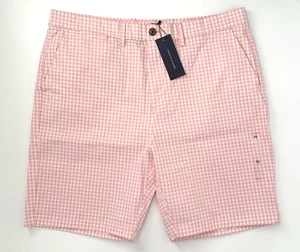 Tommy Hilfiger Pink & White Gingham Men's Flat Front Chino Shorts Size 36W - Picture 1 of 10