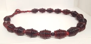 Collar grueso con cuentas acanaladas talladas en cuerno rojo broche de palanca búfalo de agua de colección 24" - Imagen 1 de 20