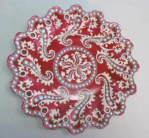 Rare Antique Japanese NIPPON PLATE in Red w/ Moriage & Turquiose Jewels  c. 1890 - Picture 1 of 11