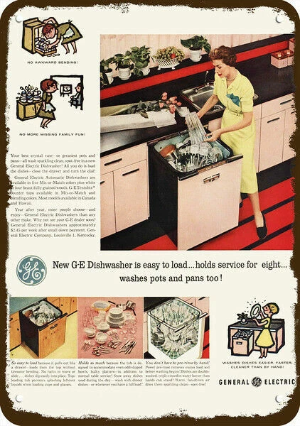 1956 GE Pink Dishwasher & Kitchen Vintage-Look DECORATIVE REPLICA METAL SIGN Foto 1 de 1