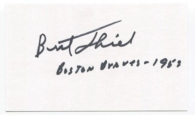 Bert Thiel Signed 3x5 Index Card Autograph Baseball MLB 1952 Boston Braves - Image 1 of 2