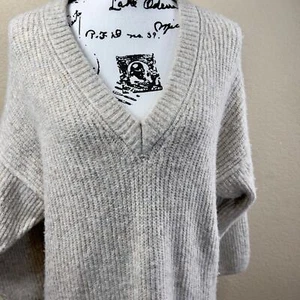 Topshop Oatmeal V-neckline knit Sweater relax tunic size XS lagenlook soft cozy - Picture 1 of 18
