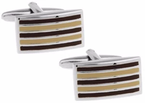Classical Traditional Brown Stripe Mens Gift Office Cuff Links CUFFLINKS DIRECT - Picture 1 of 11