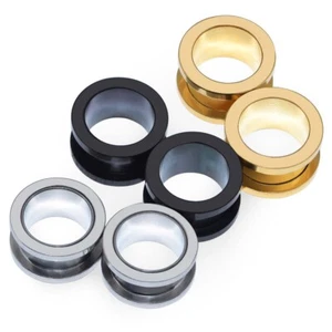 PAIR Mix Style Surgical Steel Screw & Flared Tunnels Ear Gauge Plugs Piercing - Picture 1 of 16