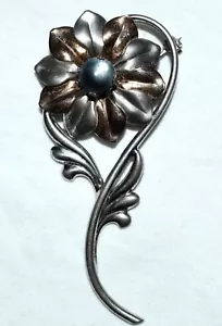 Prendedor de plata esterlina de colección flor Kreisler con centro de lucita Moonglow 12,92 gramos - Imagen 1 de 6
