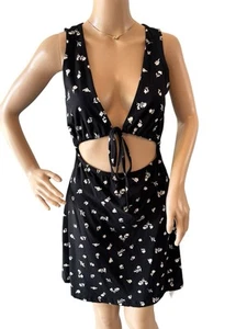Asos Design Sommerkleid Cut-Out schwarz Größe 4 Stretch ärmellos vorne zum Binden neu mit Etikett - Bild 1 von 9