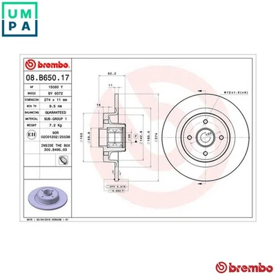 2x BRAKE DISC 08.B650.17 FOR RENAULT GRAND/SCENIC/II K9K734/732/728 1.5L 4cyl - Image 1 of 4
