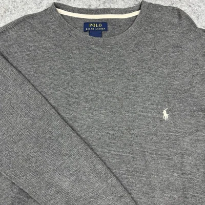 Camisa Polo Ralph Lauren Tejida Térmica Manga Larga Cuello Redondo Para Hombre Grande Gris Foto 1 de 4