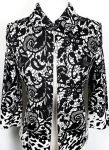 Beautiful St.John knit black white print open style jacket size 2 NWOT - Picture 1 of 4
