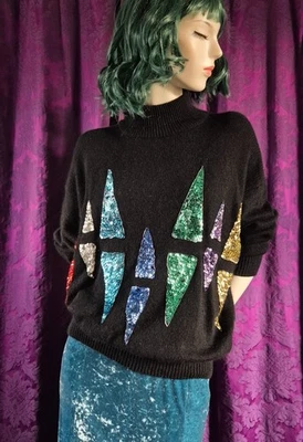 Vintage 80s Sequin Triangles Retro Atomic Jumper - Silk Blend - Image 1 of 4