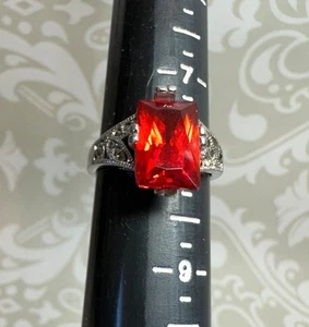 Sterling Silber und Orange Faux Edelstein Ring Größe 8 Filigran Fassung - Bild 1 von 7