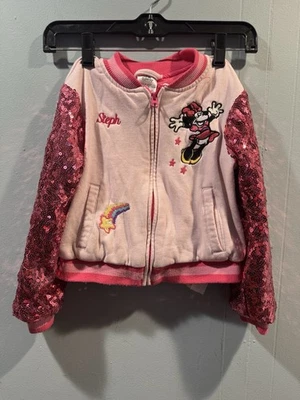 Disney Niñas Minnie Mouse Chaqueta Bomber Rosa Iridiscente Lentejuelas Mangas Talla 5/6 Foto 1 de 4