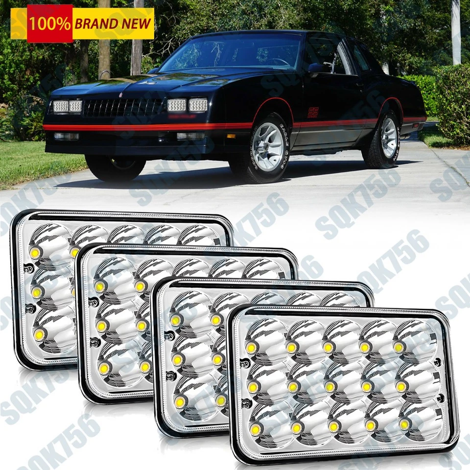 4件装4x6英寸LED车头灯高/低密封光束适用于雪佛兰El Camino SS 1976-1987 — 第 1/4 张图片