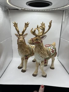 2 FITZ & FLOYD Feiertag Weihnachtsmann Rentier Kerzenhalter Vintage Y2K RetiredA - Bild 1 von 13