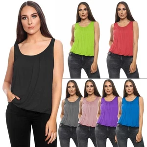 Womens Vest Tops Italian Summer Holiday Loose Fit Camisole Sleeveless Tank Top - Picture 1 of 82